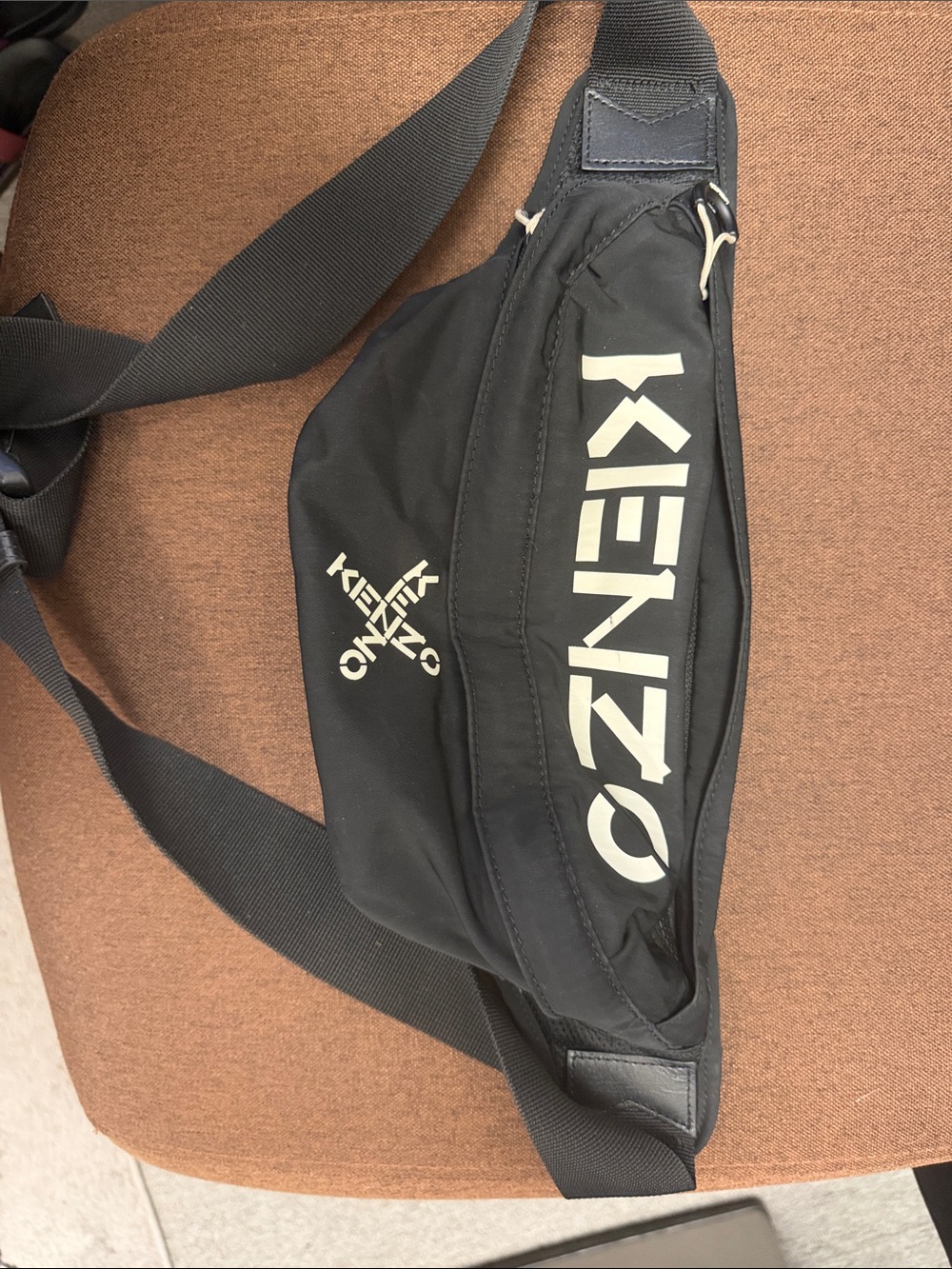 KENZO Black Logo Belt Bag with White Branding